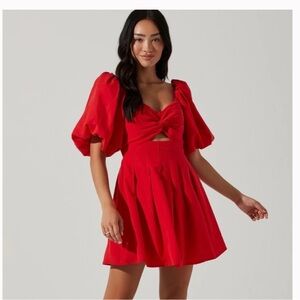 Astr The Label Serilda Cutout Puff Sleeve Mini Dress Red large BRAND NEW w/ TAGS
